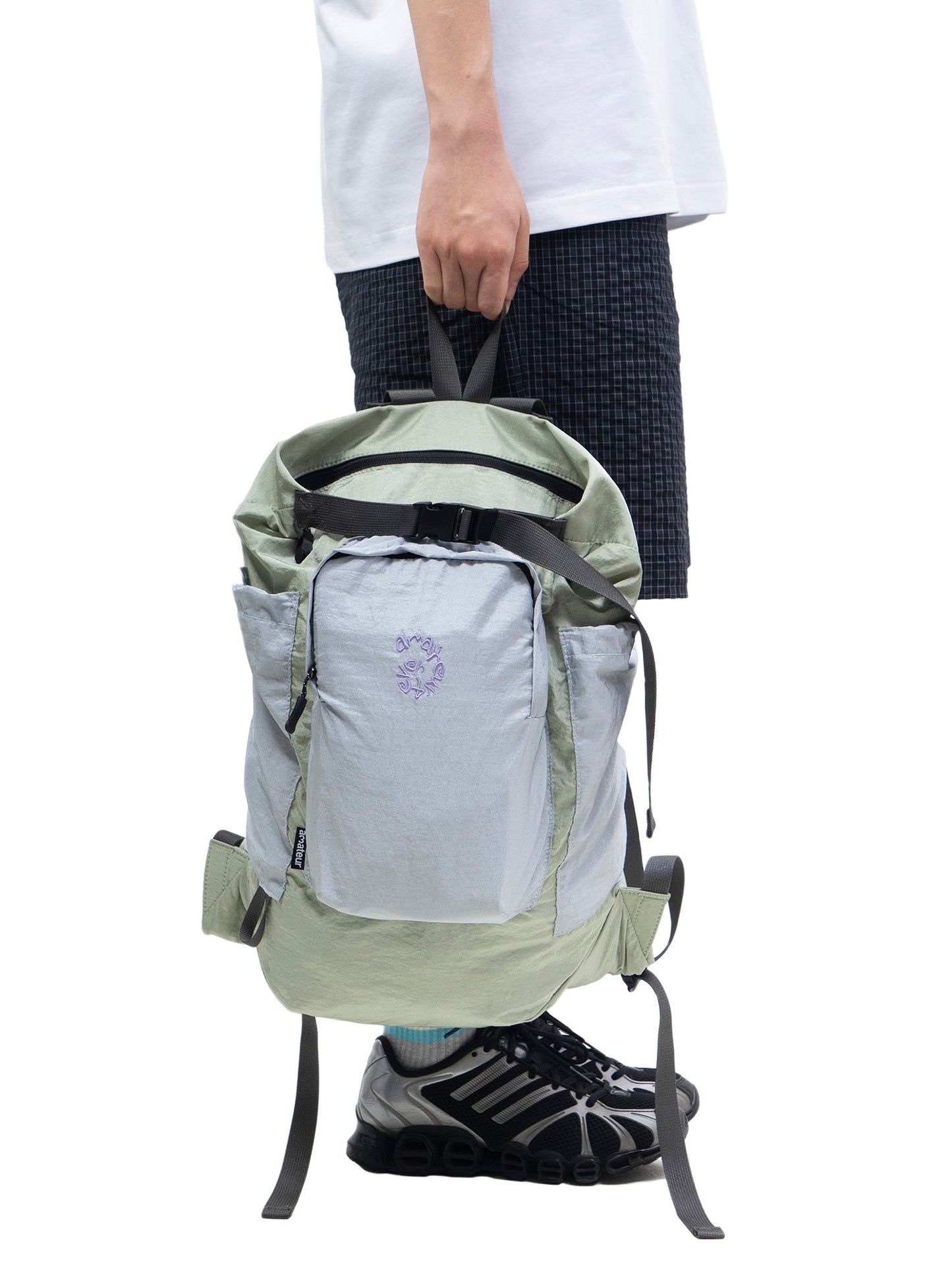Nylon Spiral Embroidery Backpack - Green & Blue