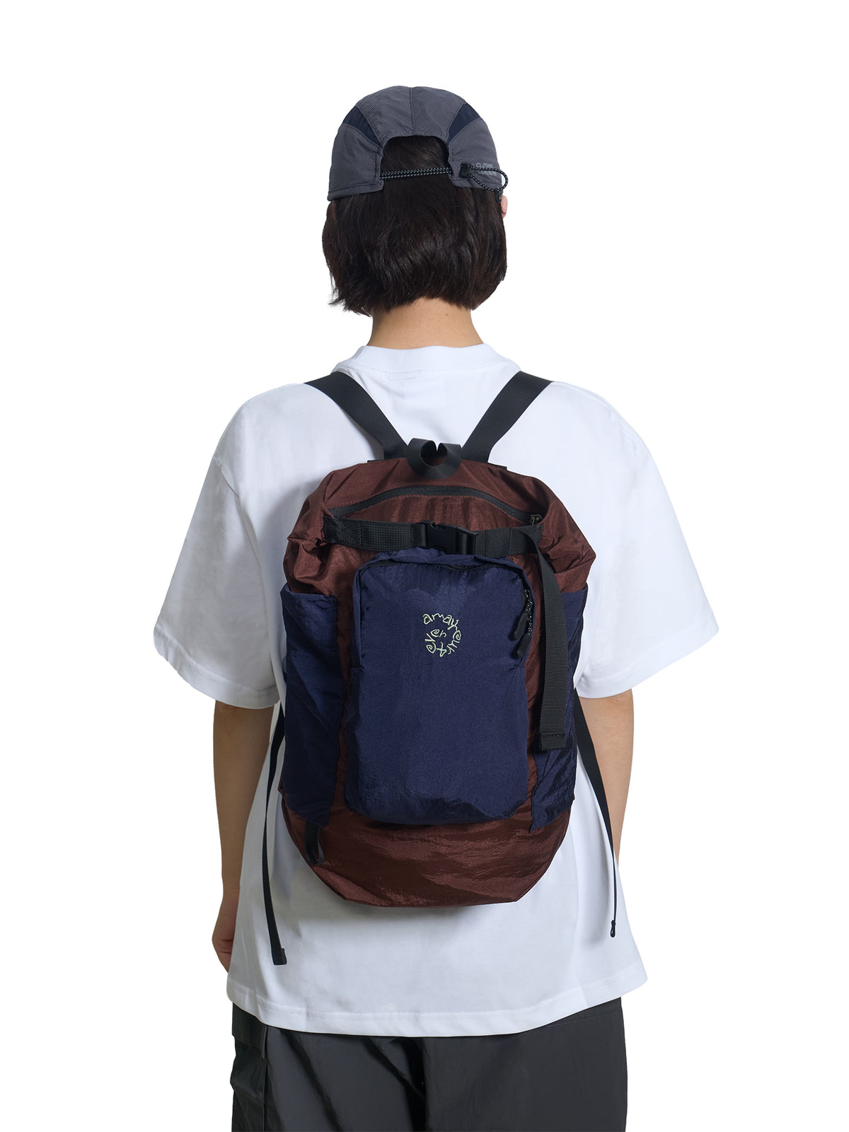Nylon Spiral Embroidery Backpack - Brown & Navy