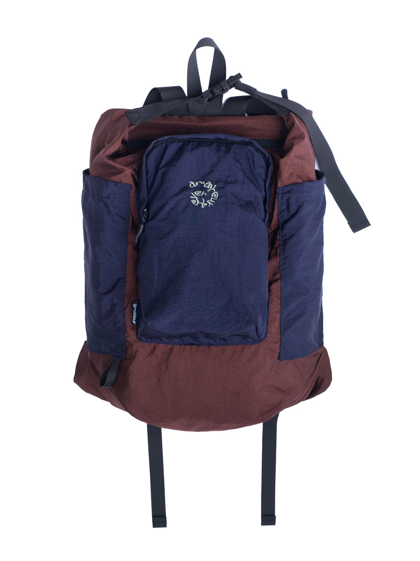 Nylon Spiral Embroidery Backpack - Brown & Navy
