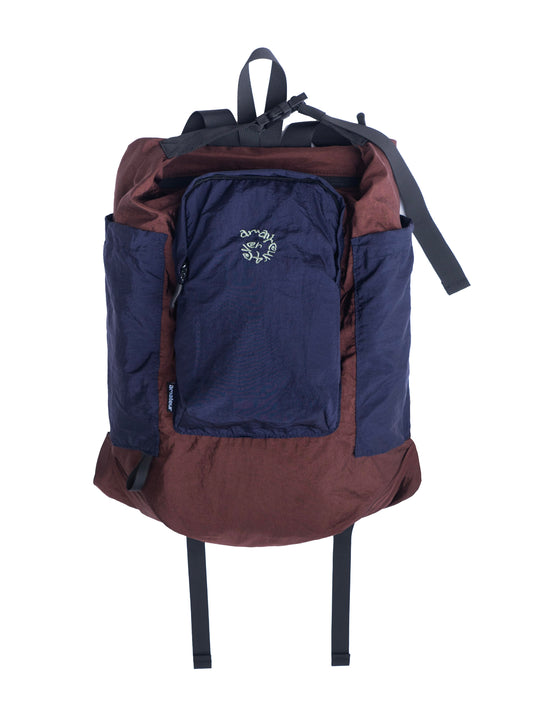 Nylon Spiral Embroidery Backpack - Brown & Navy