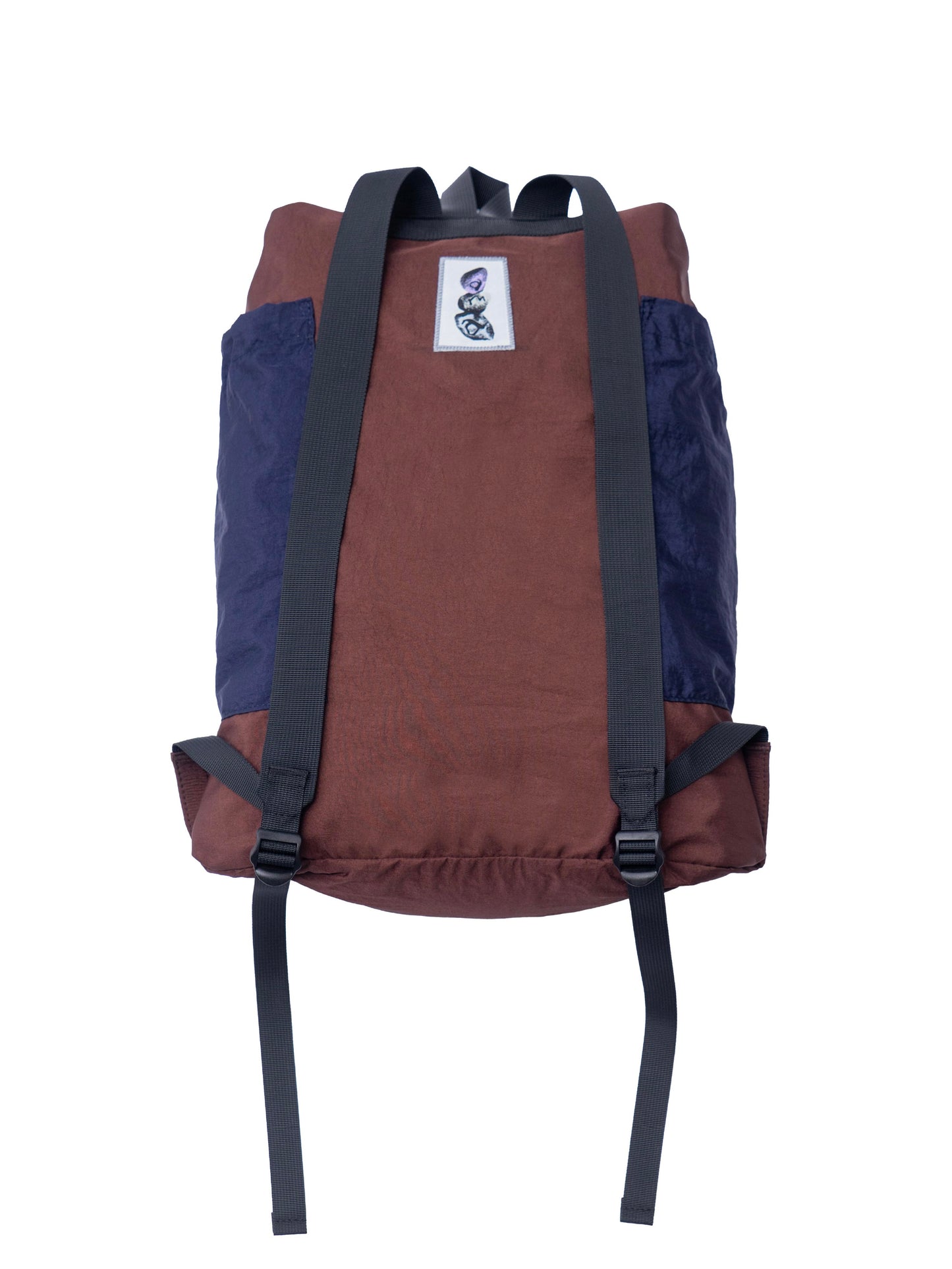 Nylon Spiral Embroidery Backpack - Brown & Navy