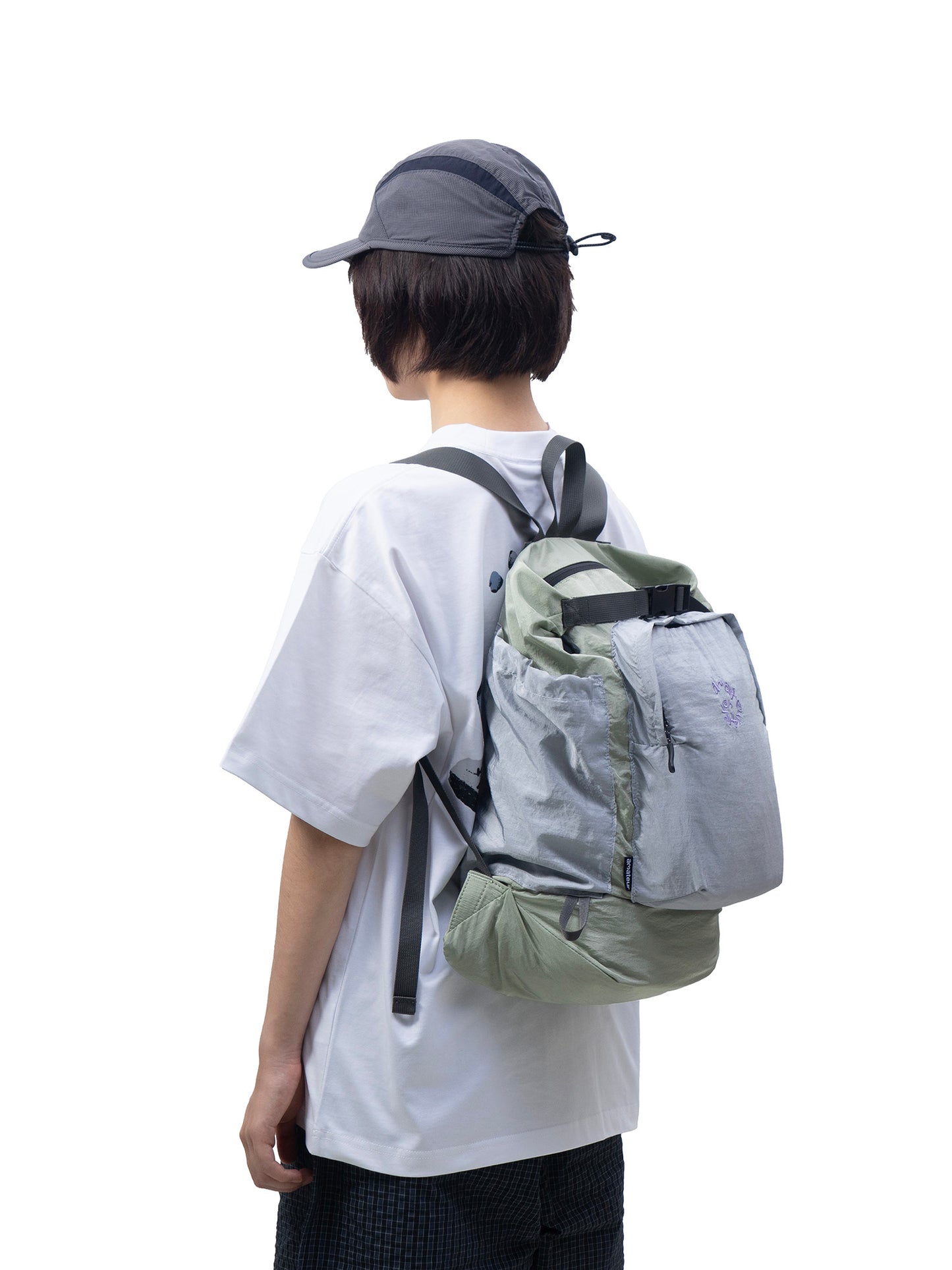 Nylon Spiral Embroidery Backpack - Green & Blue